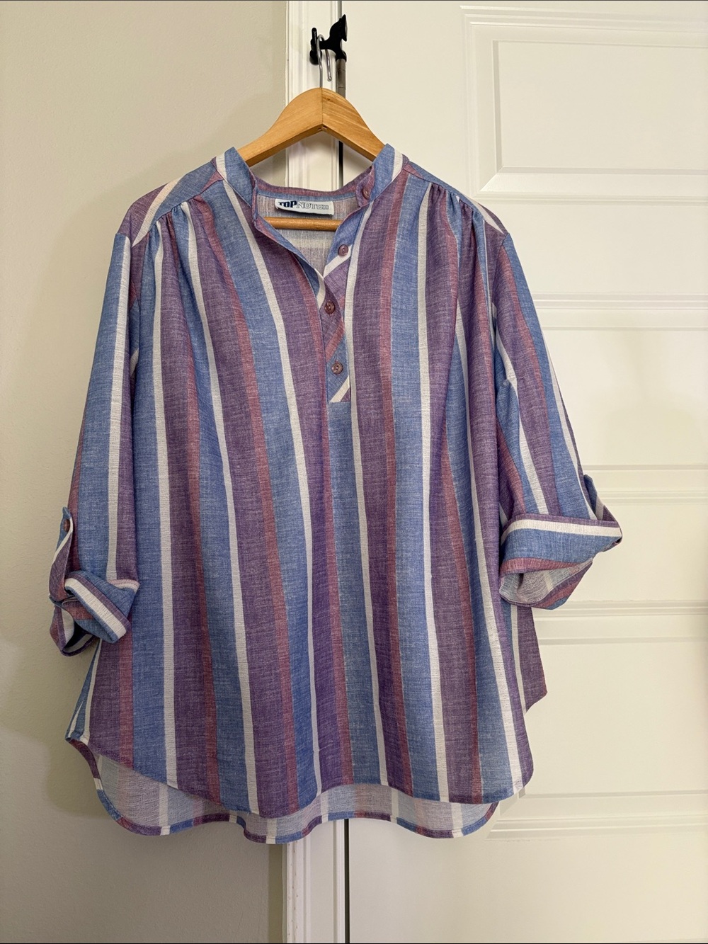 Lightweight Striped Tunic Top - Blue & Mauve